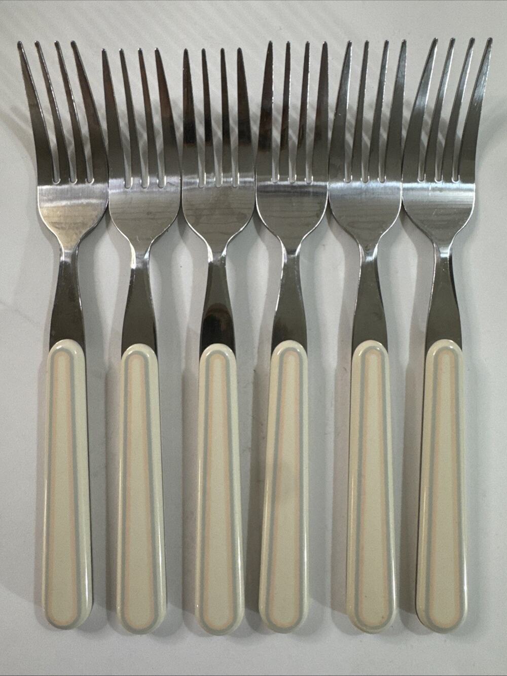 6 Vintage 1980s/1990s Pfaltzgraff Aura Pink Dinner Forks Flatware